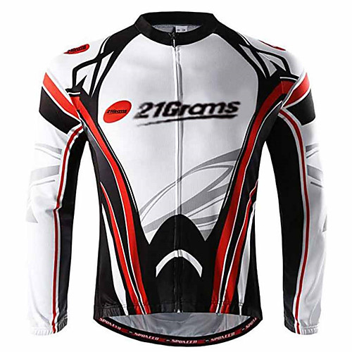 

21Grams Men's Long Sleeve Cycling Jersey Winter Fleece Red / White Bike Jersey Top Mountain Bike MTB Road Bike Cycling UV Resistant Breathable Quick Dry Sports Clothing Apparel / Micro-elastic