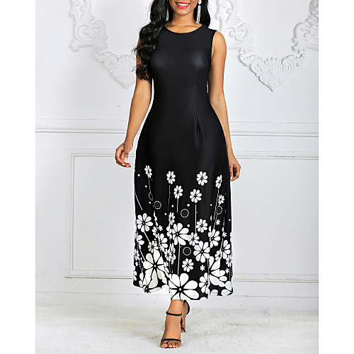 

Women's Sheath Dress Maxi long Dress - Sleeveless Floral Print Spring & Summer 2020 Black S M L XL XXL XXXL
