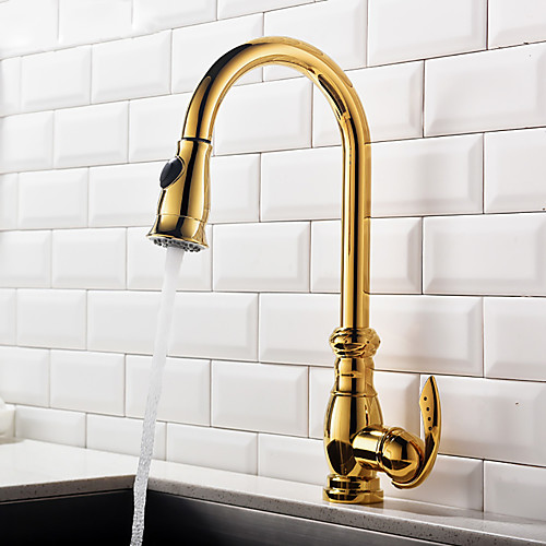 

Kitchen faucet - Single Handle One Hole Ti-PVD Pull-out / ­Pull-down / Tall / ­High Arc Centerset Contemporary Kitchen Taps / Brass