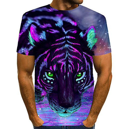 

Men's 3D Graphic Tiger Print T-shirt Street chic Exaggerated Daily Casual Round Neck Purple / Summer / Short Sleeve / Animal