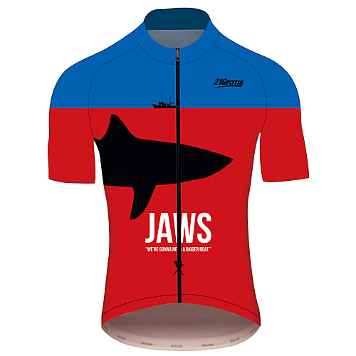 

21Grams JAWS Movie Men's Short Sleeve Cycling Jersey - RedBlue Bike Jersey Top Breathable Quick Dry Reflective Strips Sports 100% Polyester Mountain Bike MTB Road Bike Cycling Clothing Apparel
