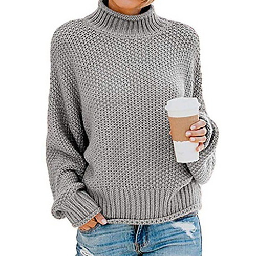 

Women's Solid Colored Long Sleeve Pullover Sweater Jumper, Turtleneck Black / Wine / Light Blue S / M / L