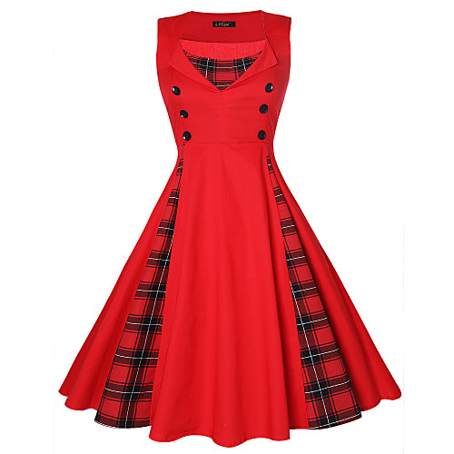 

Vintage Inspired Dress Women's Spandex Costume Black / Red Vintage Cosplay 3/4-Length Sleeve