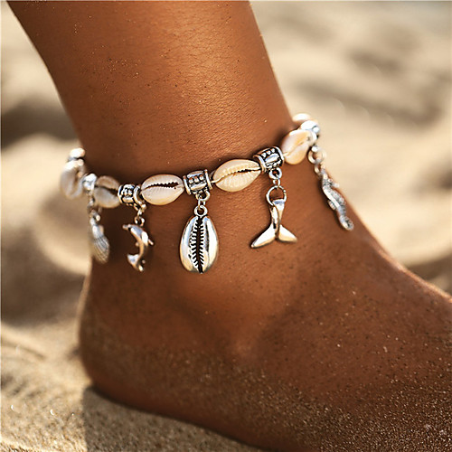 

Ankle Bracelet Bohemian Vintage Fashion Women's Body Jewelry For Party Gift Retro Silver Plated Shell Alloy Dolphin Hippocampus Silver 1pc
