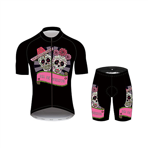 

21Grams Sugar Skull Women's Short Sleeve Cycling Jersey with Shorts - Pink Bike Clothing Suit Breathable Quick Dry Anatomic Design Sports 100% Polyester Mountain Bike MTB Clothing Apparel