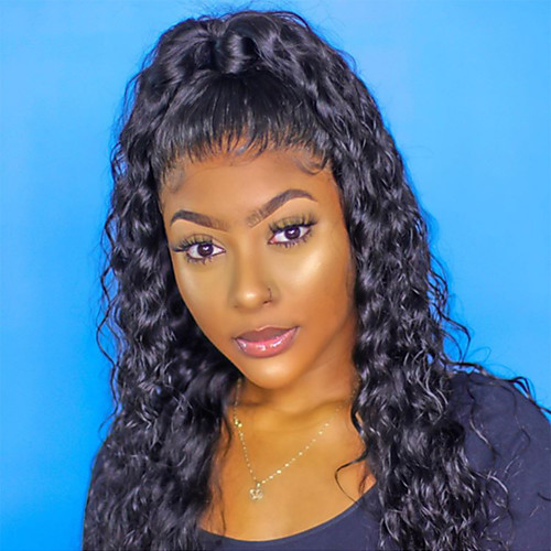

Human Hair Lace Front Wig Free Part style Brazilian Hair Curly Wavy Black Wig 130% Density with Baby Hair Natural Hairline For Black Women 100% Virgin 100% Hand Tied Women's Long Human Hair Lace Wig