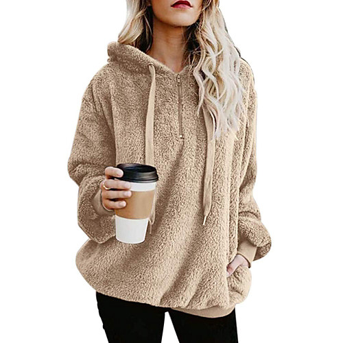 

Women's Pullover Hoodie Sweatshirt Solid Color Plain Front Pocket Quarter Zip Daily non-printing Basic Fuzzy Hoodies Sweatshirts Black Khaki Brown