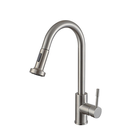 

Kitchen faucet - Single Handle One Hole Nickel Brushed Pull-out / ­Pull-down / Tall / ­High Arc Centerset Contemporary Kitchen Taps / Stainless Steel