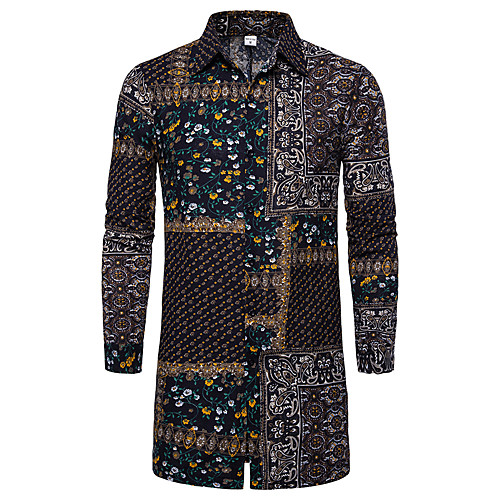 

Men's Shirt Color Block Geometric Long Sleeve Daily Tops Basic Rainbow