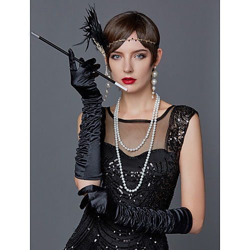 

The Great Gatsby Charleston Vintage 1920s Roaring 20s Costume Accessory Sets Gloves Necklace Flapper Headband Women's Feather Costume Head Jewelry Scarf Necklace Pearl Necklace Black / White / Red