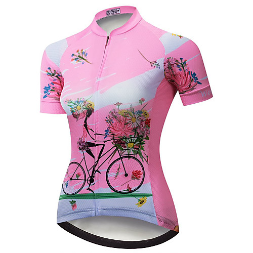

21Grams Floral Botanical Women's Short Sleeve Cycling Jersey - Pink Bike Jersey Top Breathable Moisture Wicking Quick Dry Sports Polyester Elastane Terylene Mountain Bike MTB Road Bike Cycling