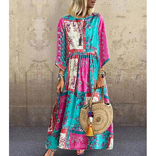 

Women's Plus Size Maxi T Shirt Dress - Long Sleeve Geometric Yellow Blushing Pink M L XL XXL XXXL XXXXL XXXXXL