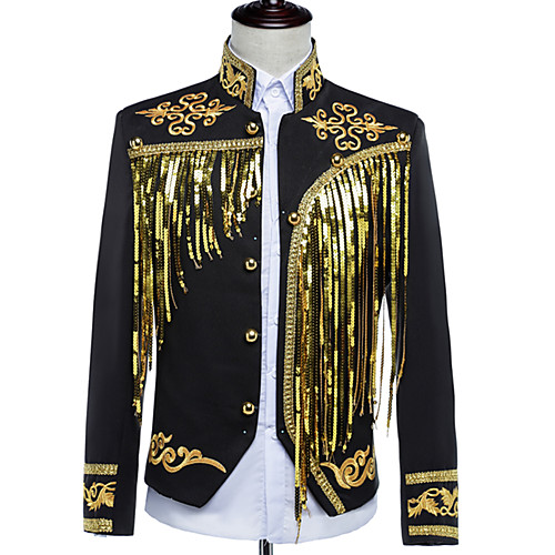 

Prince Aristocrat Vintage Medieval Napoleon Jacket Coat Masquerade Men's Sequins Sequin Costume White / Black Vintage Cosplay Party Halloween Long Sleeve