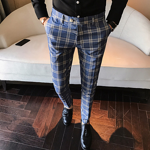 

Men's Basic Boho Dress Pants Pants Plaid Checkered Full Length Classic Blue Gray