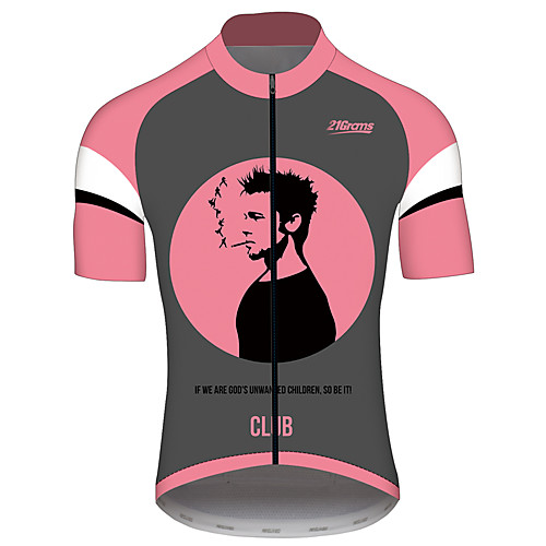 

21Grams Fight Club Movie Men's Short Sleeve Cycling Jersey - Pink Bike Jersey Top Breathable Quick Dry Reflective Strips Sports 100% Polyester Mountain Bike MTB Road Bike Cycling Clothing Apparel