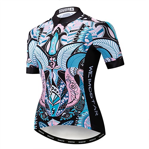 

21Grams Floral Botanical Women's Short Sleeve Cycling Jersey - Blue Bike Jersey Top Breathable Quick Dry Sports Polyester Elastane Terylene Mountain Bike MTB Road Bike Cycling Clothing Apparel