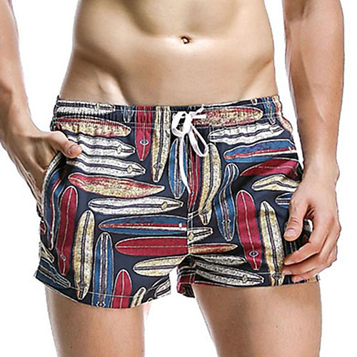 

Men's Swim Shorts Elastane Bottoms UV Sun Protection Quick Dry Swimming Surfing Beach Painting Summer
