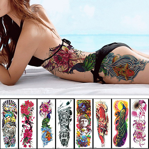 

1 pcs Waterproof Temporary Tattoo Sticker Full Arm Large Skull Old School Tatoo Stickers Flash Fake Tattoos for Men Women