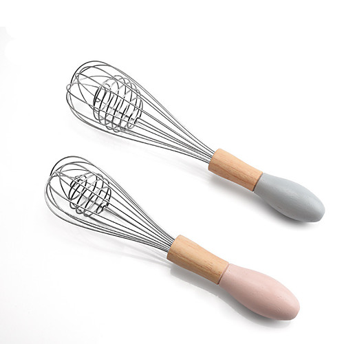 

2pcs Stainless Steel Wood Multi-function DIY Everyday Use Egg Whisk Bakeware tools