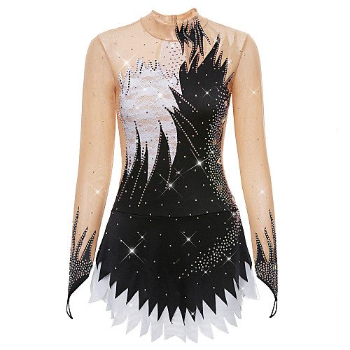 

Rhythmic Gymnastics Leotards Artistic Gymnastics Leotards Women's Girls' Leotard Black Spandex High Elasticity Handmade Print Jeweled Long Sleeve Competition Ballet Dance Ice Skating Rhythmic