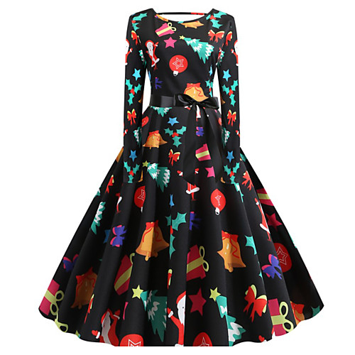 

Santa Suit Vintage Pattern Dress Vacation Dress Dress Prom Dress Women's Costume As Picture Vintage Cosplay Christmas New Year Eve Festival Long Sleeve Midi A-Line