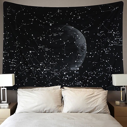 

Wall Tapestry Art Decor Blanket Curtain Picnic Tablecloth Hanging Home Bedroom Living Room Dorm Decoration Galaxy Space Star Moon Constellations Astrology Black and White