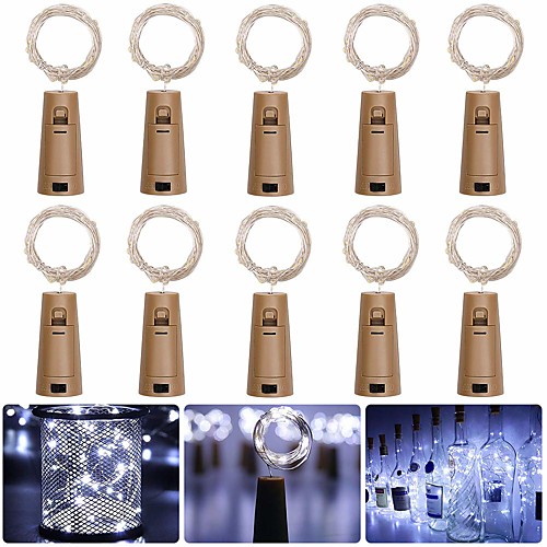 

LOENDE Barisc Wine Bottle Lights with Cork 10 Packs LED Fairy Lights Battery 20 LEDs Silver Copper Wire Waterproof