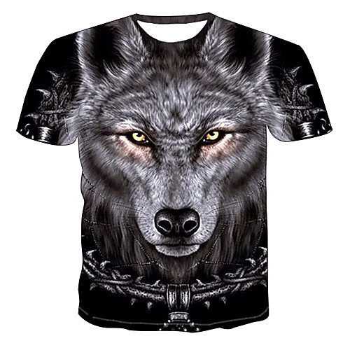 

Men's Plus Size Color Block 3D Wolf Print T-shirt Basic Exaggerated Daily Going out Round Neck Brown / Short Sleeve / Animal