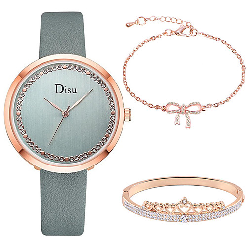 

Women's Quartz Watches New Arrival Elegant Black White Green PU Leather Quartz Black White Champagne Diamond Chronograph New Design 3 Pieces Analog