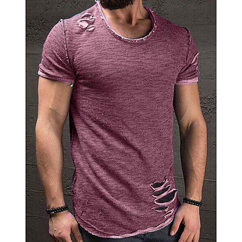 

Men's Graphic Solid Colored Slim T-shirt Daily Round Neck Black / Purple / Gray / Short Sleeve