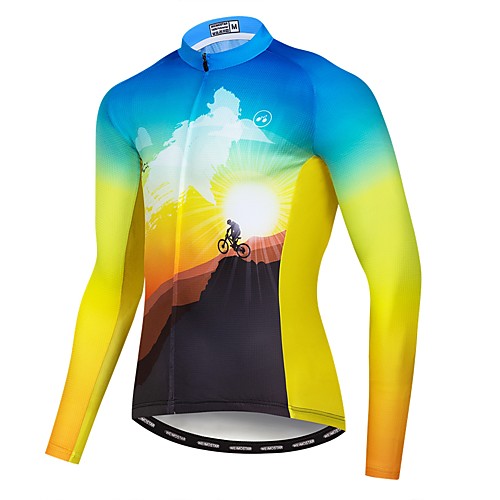 

21Grams Men's Long Sleeve Cycling Jersey Winter Elastane Lycra Polyester BlueYellow Novelty Bike Jersey Top Mountain Bike MTB Road Bike Cycling UV Resistant Breathable Quick Dry Sports Clothing