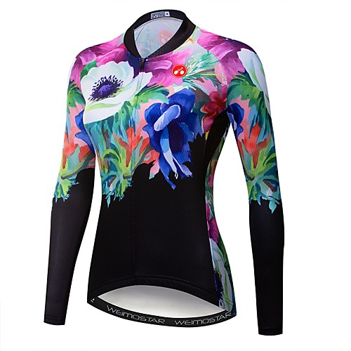 

21Grams Floral Botanical Women's Long Sleeve Cycling Jersey - Black Bike Jersey Top UV Resistant Breathable Quick Dry Sports Winter Elastane Terylene Polyester Taffeta Mountain Bike MTB Road Bike