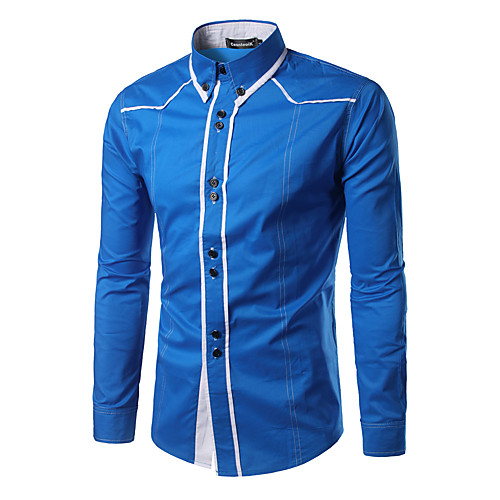 

Men's Shirt Solid Colored Color Block Patchwork Long Sleeve Daily Tops Basic White Black Blue