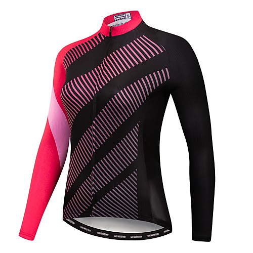 

21Grams Women's Long Sleeve Cycling Jersey Winter Elastane Polyester Fuchsia Stripes Bike Jersey Top Mountain Bike MTB Road Bike Cycling UV Resistant Breathable Quick Dry Sports Clothing Apparel