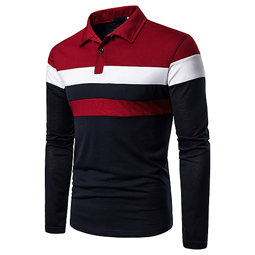 

Men's Color Block Black & Red Patchwork Polo Basic Casual Casual / Daily Shirt Collar Red / Navy Blue / Gray / Long Sleeve