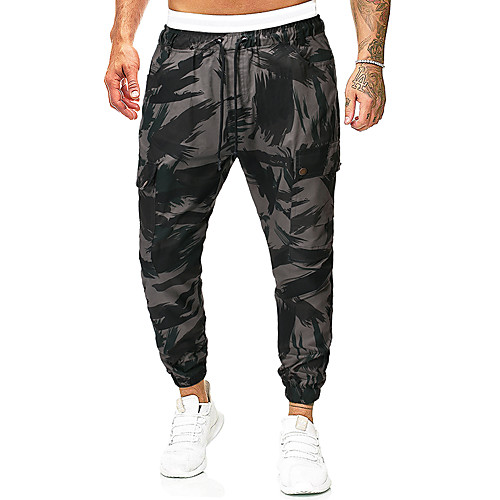 

Men's Basic Slim Daily Going out Sweatpants Pants Camouflage Full Length Drawstring Black / Fall / Winter