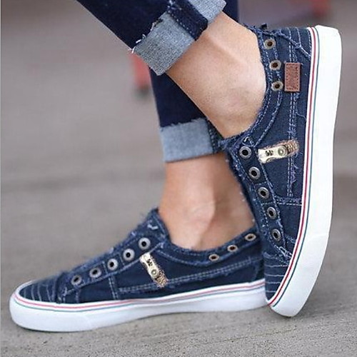 

Women's Sneakers Flat Heel Round Toe Daily Canvas Summer White Purple Blue