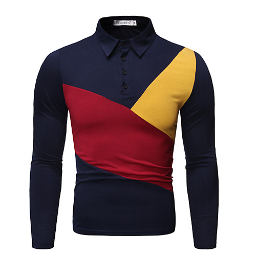 

Men's Polo Color Block Long Sleeve Daily Tops Basic White Black Navy Blue