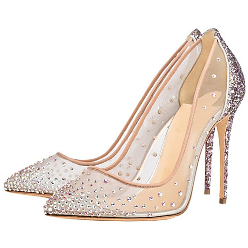 

Women's Heels Glitter Crystal Sequined Jeweled Stiletto Heel Pointed Toe Rhinestone Mesh Spring & Summer Nude / Party & Evening / Party & Evening