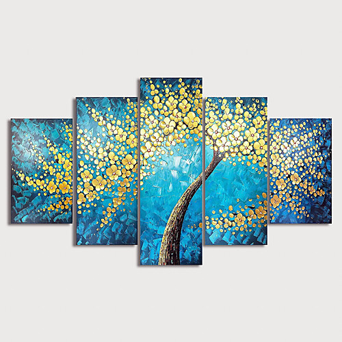 

Oil Painting Hand Painted Vertical Floral / Botanical Modern Stretched Canvas / Five Panels