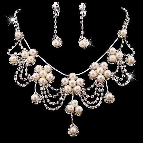 

Women's Jewelry Set Bridal Jewelry Sets Tassel Fringe Precious Fashion Imitation Pearl Silver Plated Earrings Jewelry White For Christmas Wedding Halloween Party Evening Gift 1 set