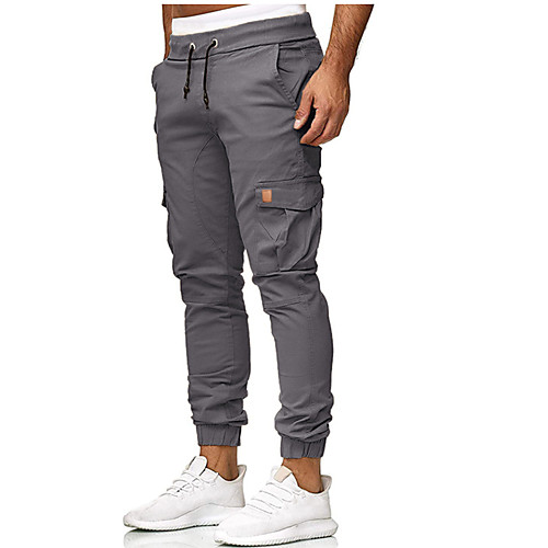 

Men's Streetwear Cotton Chinos Sweatpants Pants Solid Colored Full Length White Army Green Black Khaki Gray / Drawstring