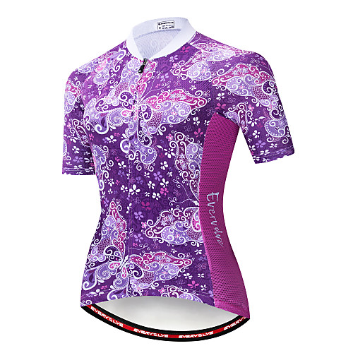 

EVERVOLVE Floral Botanical Women's Short Sleeve Cycling Jersey - Lavender Bike Jersey Top Breathable Moisture Wicking Quick Dry Sports Cotton Polyster Lycra Mountain Bike MTB Road Bike Cycling