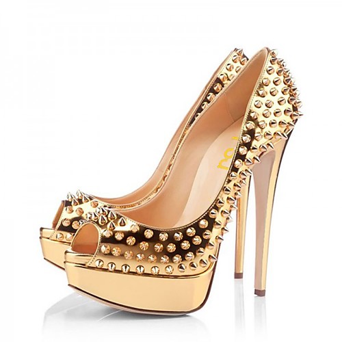 

Women's Heels Stiletto Heel Peep Toe Rivet PU Spring & Fall Gold