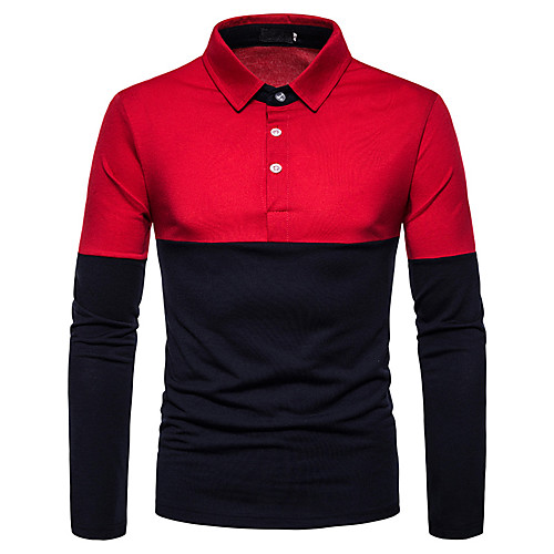 

Men's Polo Color Block Long Sleeve Daily Tops Basic Streetwear White Red