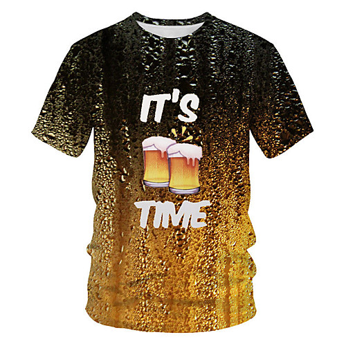 

Men's Plus Size Graphic Beer Print T-shirt Basic Daily Round Neck Black / Summer / Short Sleeve