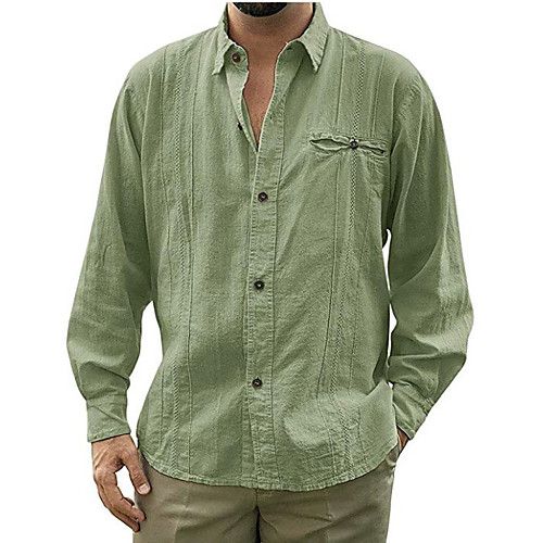 

Mens Cuban Camp Guayabera Linen Shirts Casual Button Down Loose Fit Beach Shirts