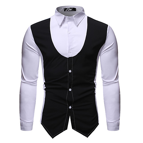 

Men's Color Block Solid Colored Shirt Business Elegant Daily Work White / Black / Long Sleeve