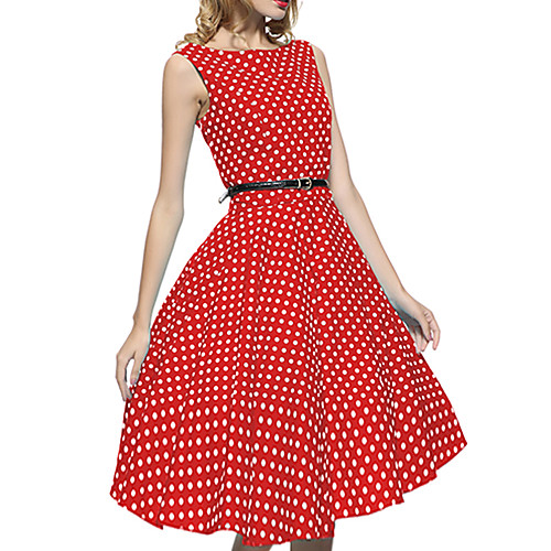 

Audrey Hepburn Polka Dots Retro Vintage 1950s Dress Women's Costume Green / Red / Coffee Vintage Cosplay Homecoming Sleeveless Knee Length