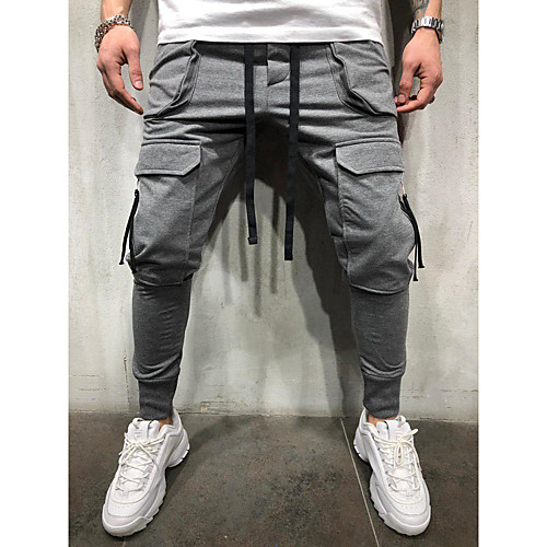 

Men's Basic Cotton Chinos Pants Solid Colored Full Length Classic White Black Gray / Drawstring